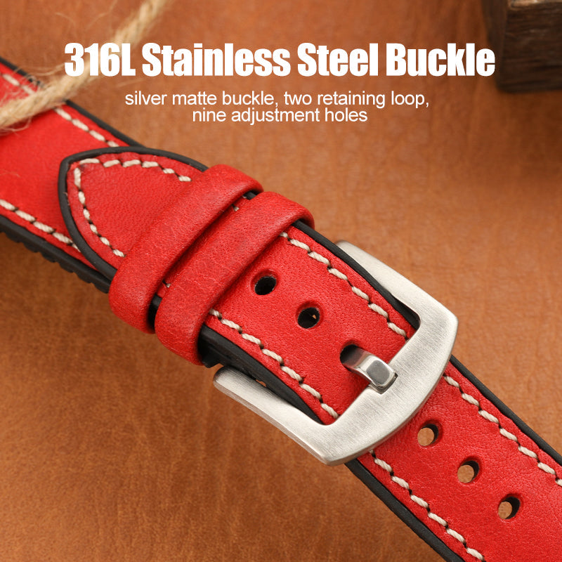 Premium Quality Leather-Fluorine Ruber Watch Bands Vintage Strap 20mm 22mm