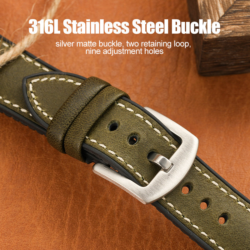 Premium Quality Leather-Fluorine Ruber Watch Bands Vintage Strap 20mm 22mm