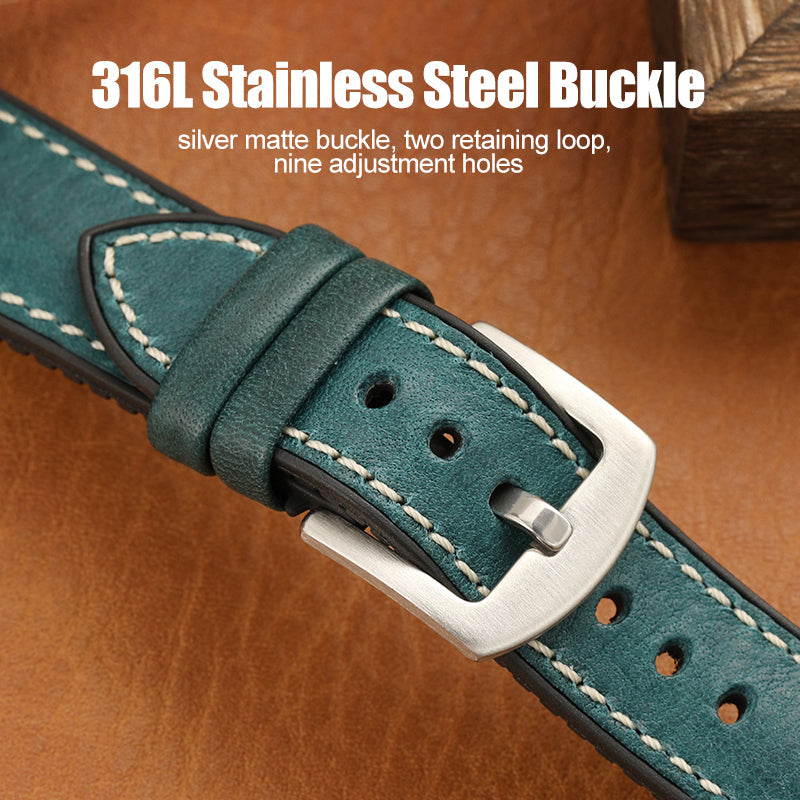 Premium Quality Leather-Fluorine Ruber Watch Bands Vintage Strap 20mm 22mm