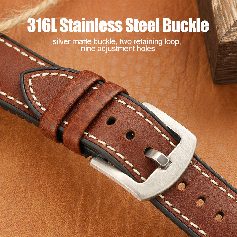 Premium Quality Leather-Fluorine Ruber Watch Bands Vintage Strap 20mm 22mm