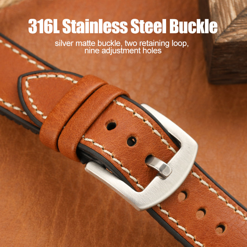 Premium Quality Leather-Fluorine Ruber Watch Bands Vintage Strap 20mm 22mm