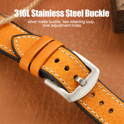 Premium Quality Leather-Fluorine Ruber Watch Bands Vintage Strap 20mm 22mm