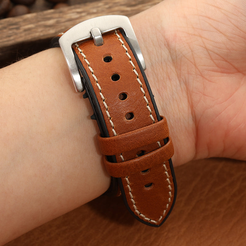 Premium Quality Leather-Fluorine Ruber Watch Bands Vintage Strap 20mm 22mm